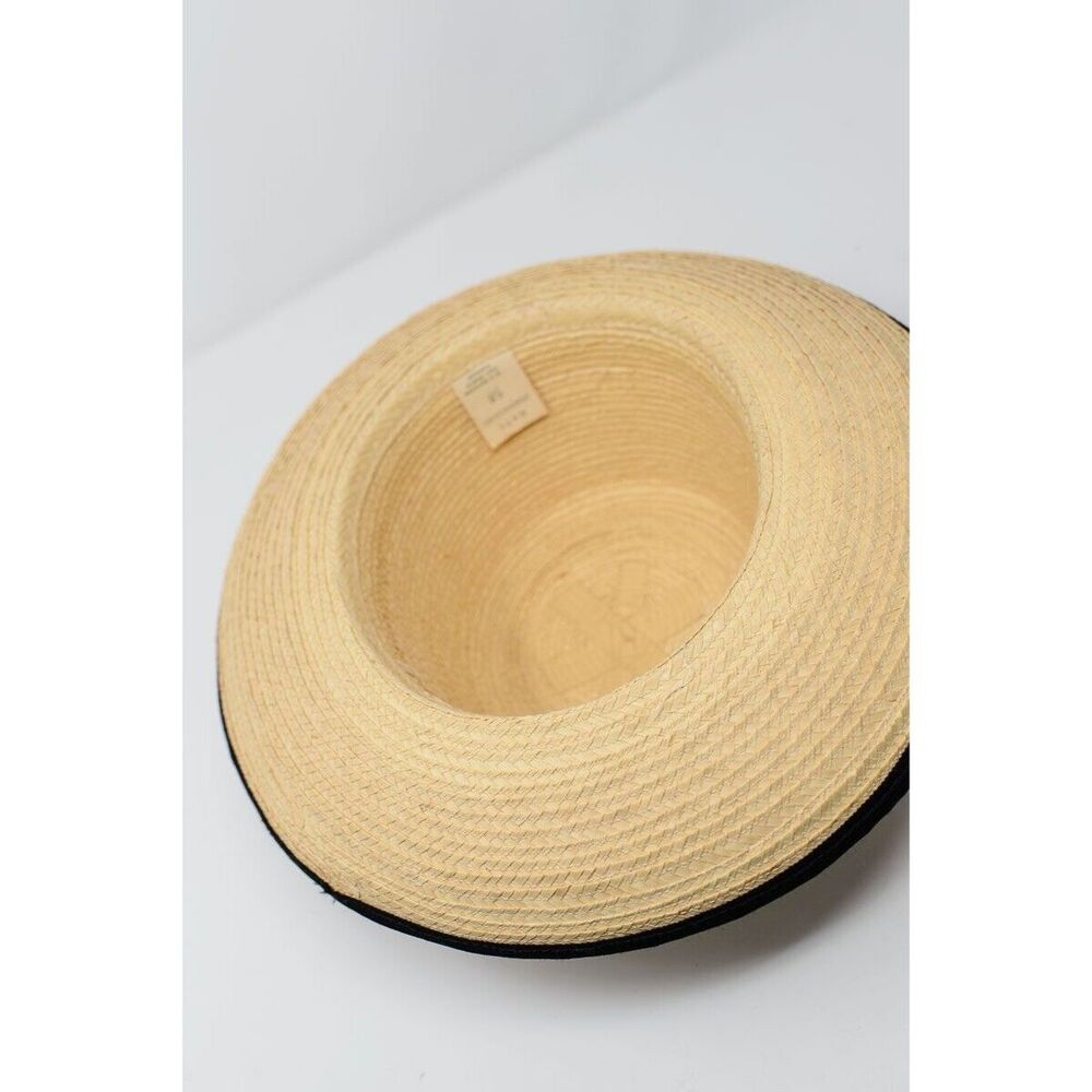 Gumarcaah Handwoven Palm Straw Hat With Black Trim & Blue Band Guatemala - Picture 4 of 5